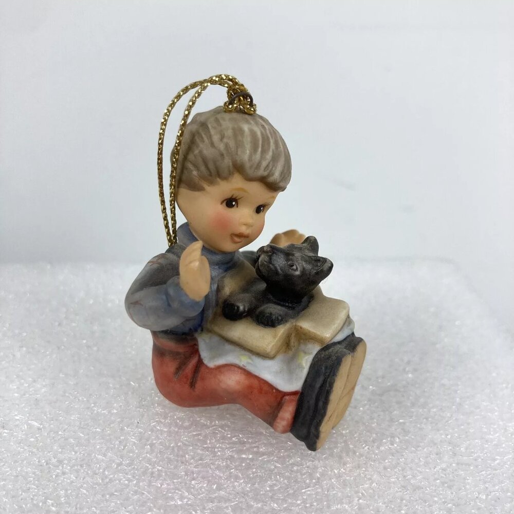 Berta Hummel  "Boy with Puppy in Box" Ceramic Christmas Ornament 1997 Goebel